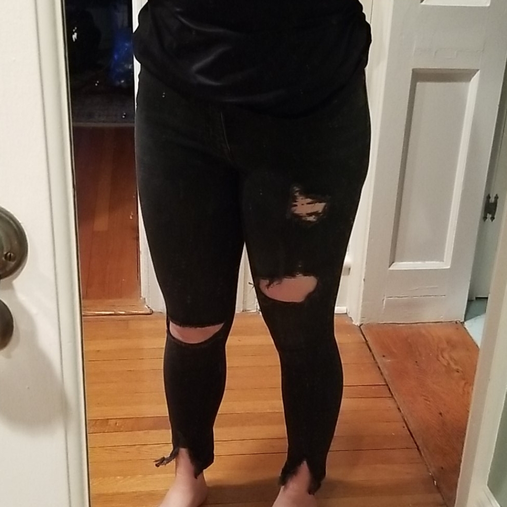 Forever 21 High Waisted Distressed Ripped Jeans